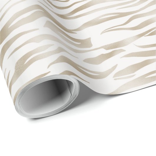 Zen Cream White Cocoa Brown Zebra Print Cadeaupapier (Rol Hoek)