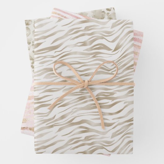 Zen Cream White Cocoa Brown Zebra Print Inpakpapier Vel (In situ)