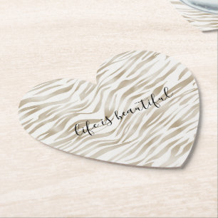 Zen Cream White Cocoa Brown Zebra Print Kartonnen Onderzetters