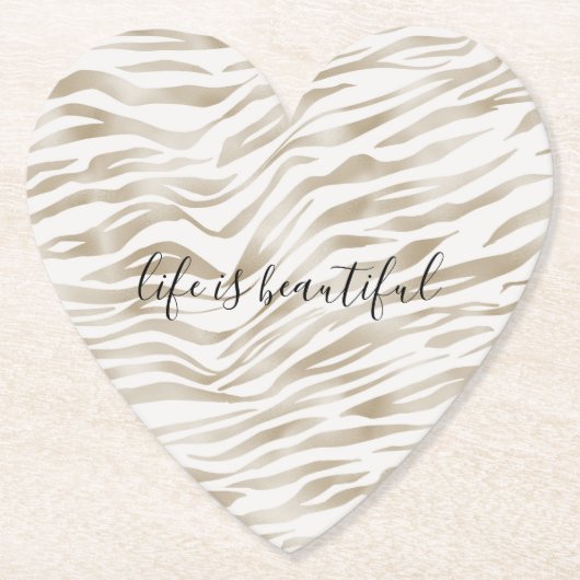 Zen Cream White Cocoa Brown Zebra Print Kartonnen Onderzetters (Voorkant)