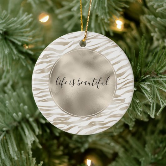 Zen Cream White Cocoa Brown Zebra Print Keramisch Ornament (Boom)