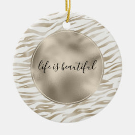 Zen Cream White Cocoa Brown Zebra Print Keramisch Ornament