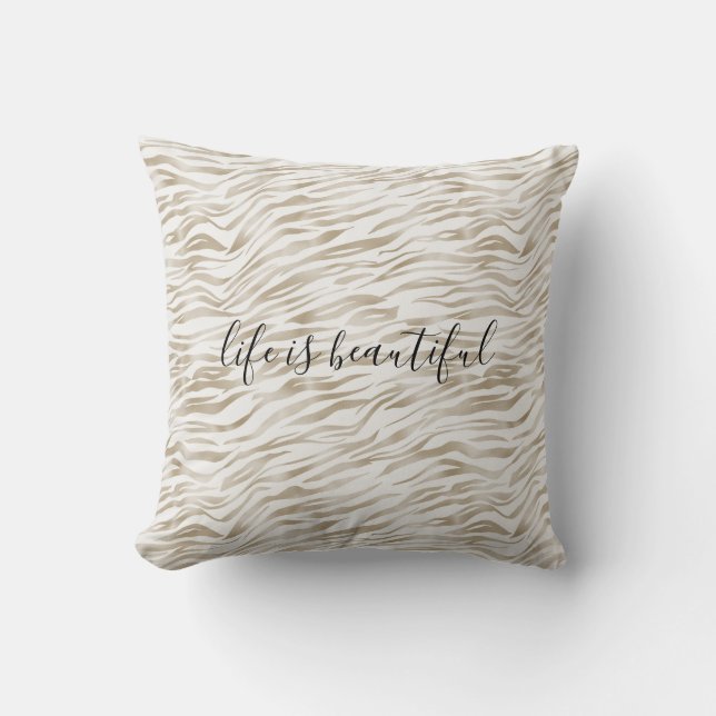 Zen Cream White Cocoa Brown Zebra Print Kussen (Voorkant)