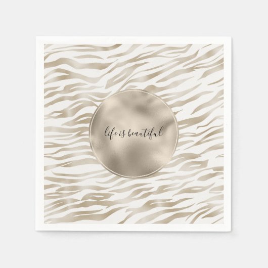 Zen Cream White Cocoa Brown Zebra Print Servet (Voorkant)