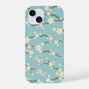 Zen Crème Sakura Kersenbloesem Bloemen Op Blauw iPhone 15 Case