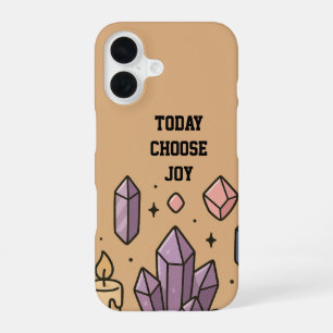 Zen Crystal Flat Lay 'Kies vandaag voor vreugde' iPhone 16 Hoesje