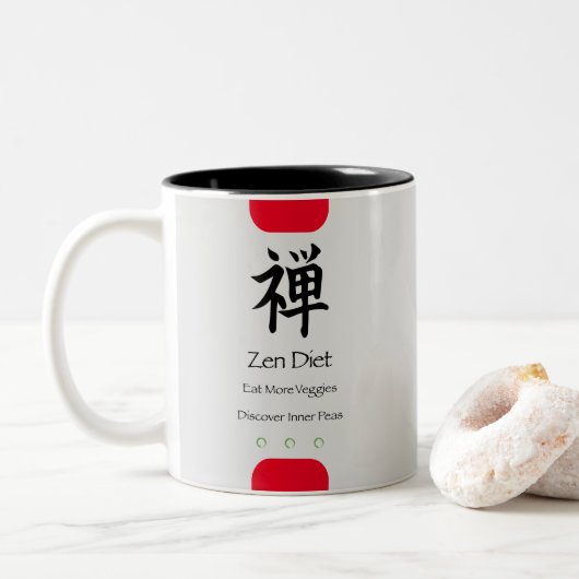 Zen Dieet Eet Meer Groenten Grijs BG Tweekleurige Koffiemok (Met donut)