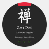 Zen Dieet Eet Meer Groenten Zwart BG Ronde Sticker (Voorkant)