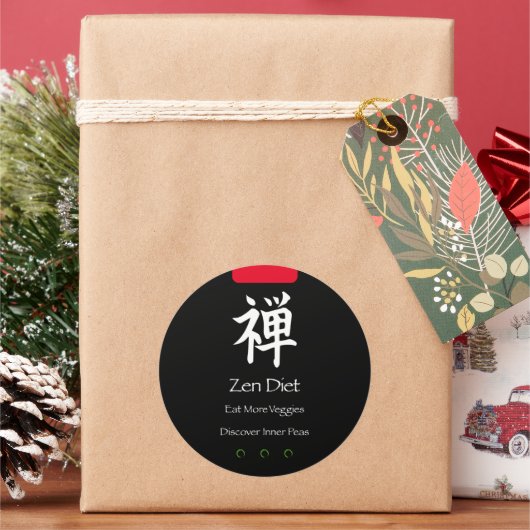 Zen Dieet Eet Meer Groenten Zwart BG Ronde Sticker (Feestdagen)