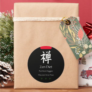 Zen Dieet Eet Meer Groenten Zwart BG Ronde Sticker