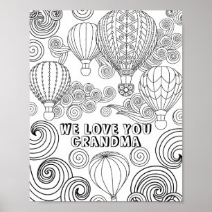 Zen Doodle Art Swirls Balloons Volwassenen Kleuren Poster