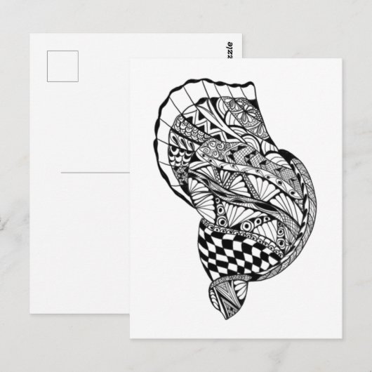 Zen doodle art zee schelp zwart wit patroon Briefkaart (Voorkant / Achterkant)