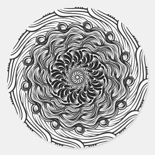  Zen Doodle Optical Illusion Zwart-wit Ronde Sticker (Voorkant)