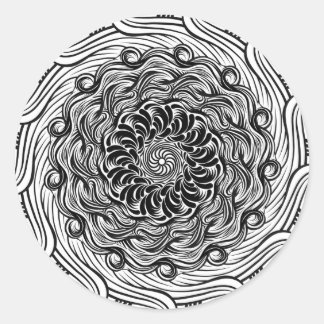  Zen Doodle Optical Illusion Zwart-wit Ronde Sticker