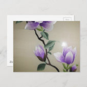 Zen Embroidery paarse magnolia flower Briefkaart (Voorkant / Achterkant)