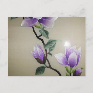 Zen Embroidery paarse magnolia flower Briefkaart