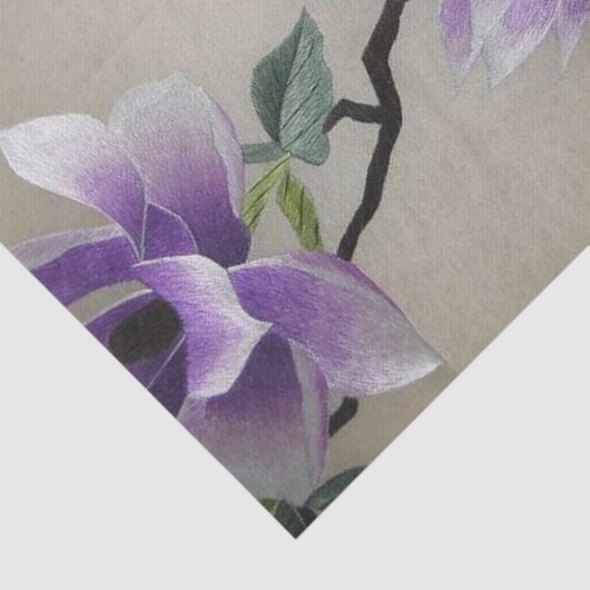 Zen Embroidery paarse magnolia flower Tissuepapier (Detail)