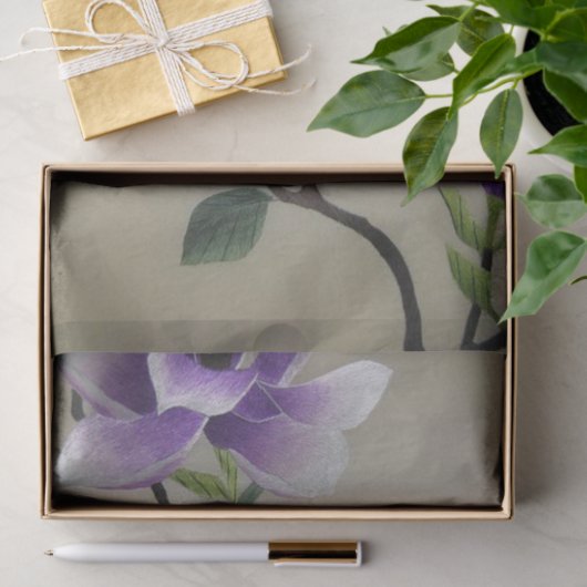Zen Embroidery paarse magnolia flower Tissuepapier (Geschenk)