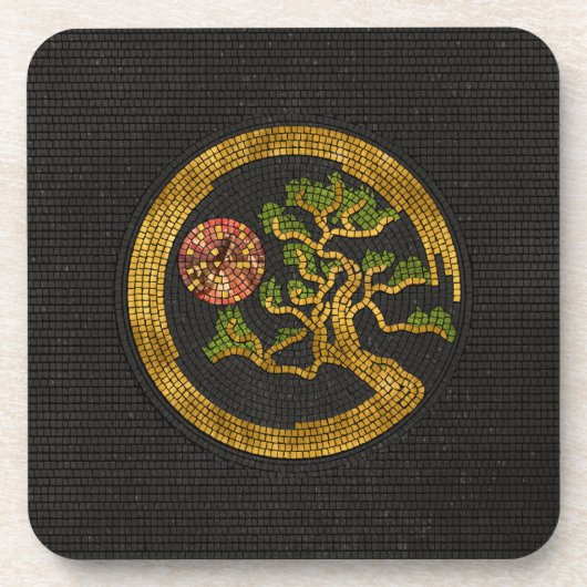 Zen Enso Circle en Bonsai Tree Mosaic Bier Onderzetter (Voorkant)
