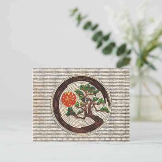 Zen Enso Circle en Bonsai Tree Mosaic Briefkaart (Staand voorkant)