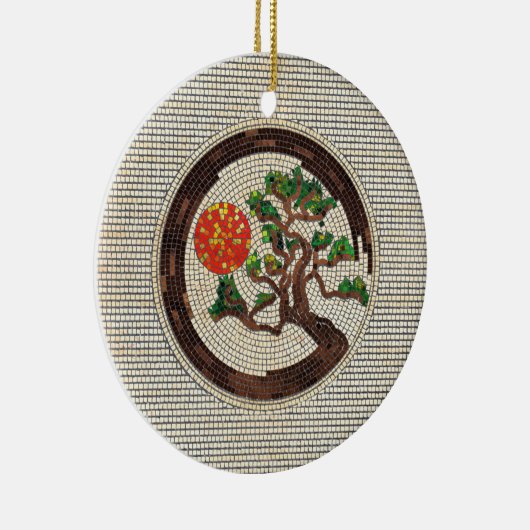 Zen Enso Circle en Bonsai Tree Mosaic Keramisch Ornament (Rechts)