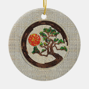 Zen Enso Circle en Bonsai Tree Mosaic Keramisch Ornament