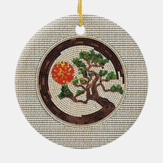 Zen Enso Circle en Bonsai Tree Mosaic Keramisch Ornament (Achterkant)
