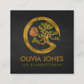 Zen Enso Circle en Bonsai Tree Mosaic Vierkante Visitekaartje (Voorkant)