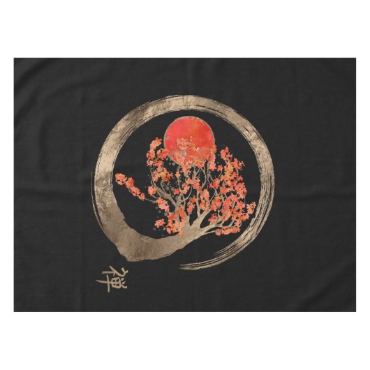 Zen Enso Circle en Golden Sakura Tree Tafelkleed (Voorkant (Horizontaal))
