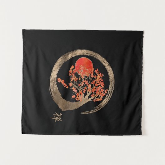 Zen Enso Circle en Golden Sakura Tree Wandkleed (Voorkant (horizontaal))