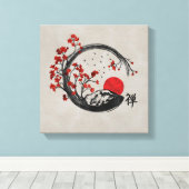 Zen Enso Circle en Sakura Branches Canvas Afdruk (Insitu (Houten vloer))