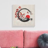 Zen Enso Circle en Sakura Branches Canvas Afdruk (Insitu (Woonkamer))