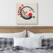 Zen Enso Circle en Sakura Branches Canvas Afdruk (Insitu (Slaapkamer))