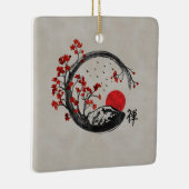 Zen Enso Circle en Sakura Branches Keramisch Ornament (Rechts)