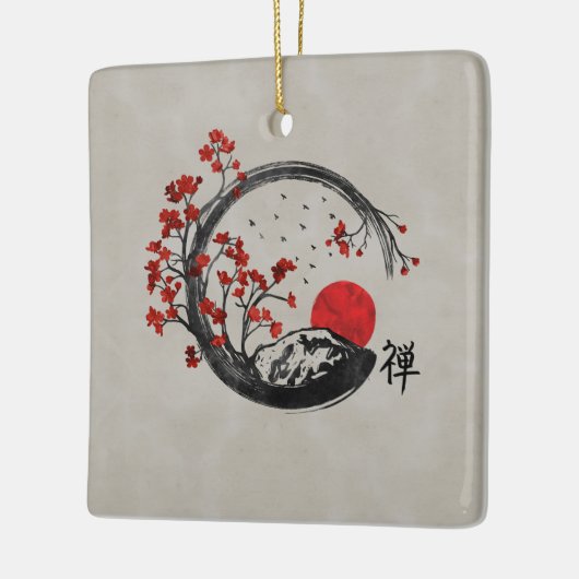 Zen Enso Circle en Sakura Branches Keramisch Ornament (Links)