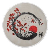 Zen Enso Circle en Sakura Branches Keramische Knop (Voorkant)