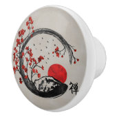 Zen Enso Circle en Sakura Branches Keramische Knop (Rechts)