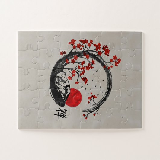 Zen Enso Circle en Sakura Branches Legpuzzel (Horizontaal)