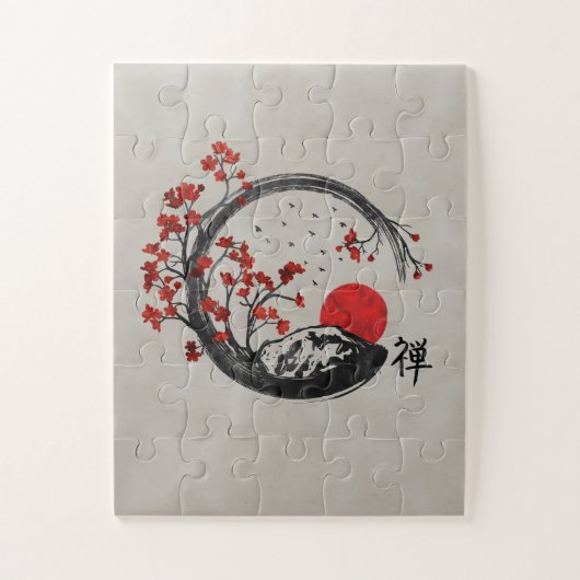 Zen Enso Circle en Sakura Branches Legpuzzel (Verticaal)