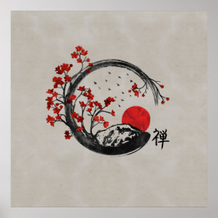 Zen Enso Circle en Sakura Branches Poster