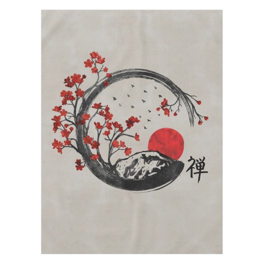 Zen Enso Circle en Sakura Branches Tafelkleed (Voorkant)