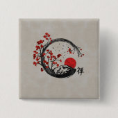 Zen Enso Circle en Sakura Branches Vierkante Button 5,1 Cm (Voorkant)