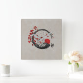 Zen Enso Circle en Sakura Branches Vierkante Klok (Huis)