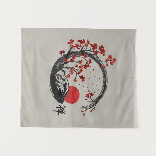 Zen Enso Circle en Sakura Branches Wandkleed (Voorkant (horizontaal))