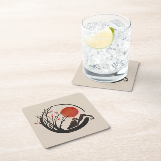 Zen Enso Circle en Sakura Tree Kartonnen Onderzetters (Insitu)