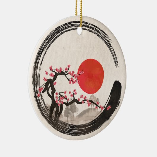 Zen Enso Circle en Sakura Tree Keramisch Ornament (Rechts)