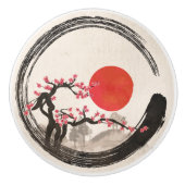 Zen Enso Circle en Sakura Tree Keramische Knop (Voorkant)
