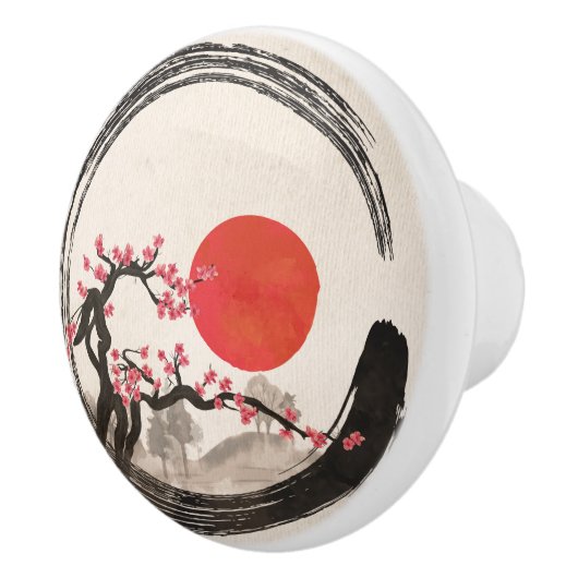 Zen Enso Circle en Sakura Tree Keramische Knop (Rechts)