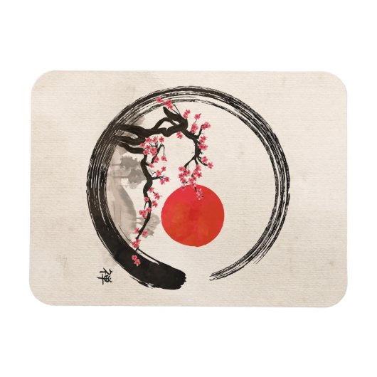 Zen Enso Circle en Sakura Tree Magneet (Horizontaal)