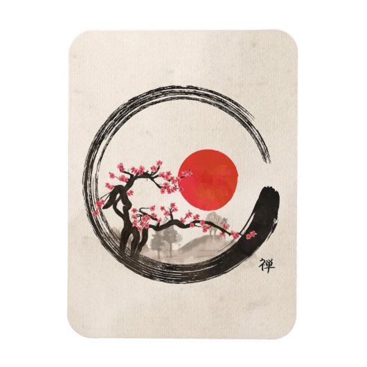 Zen Enso Circle en Sakura Tree Magneet (Verticaal)